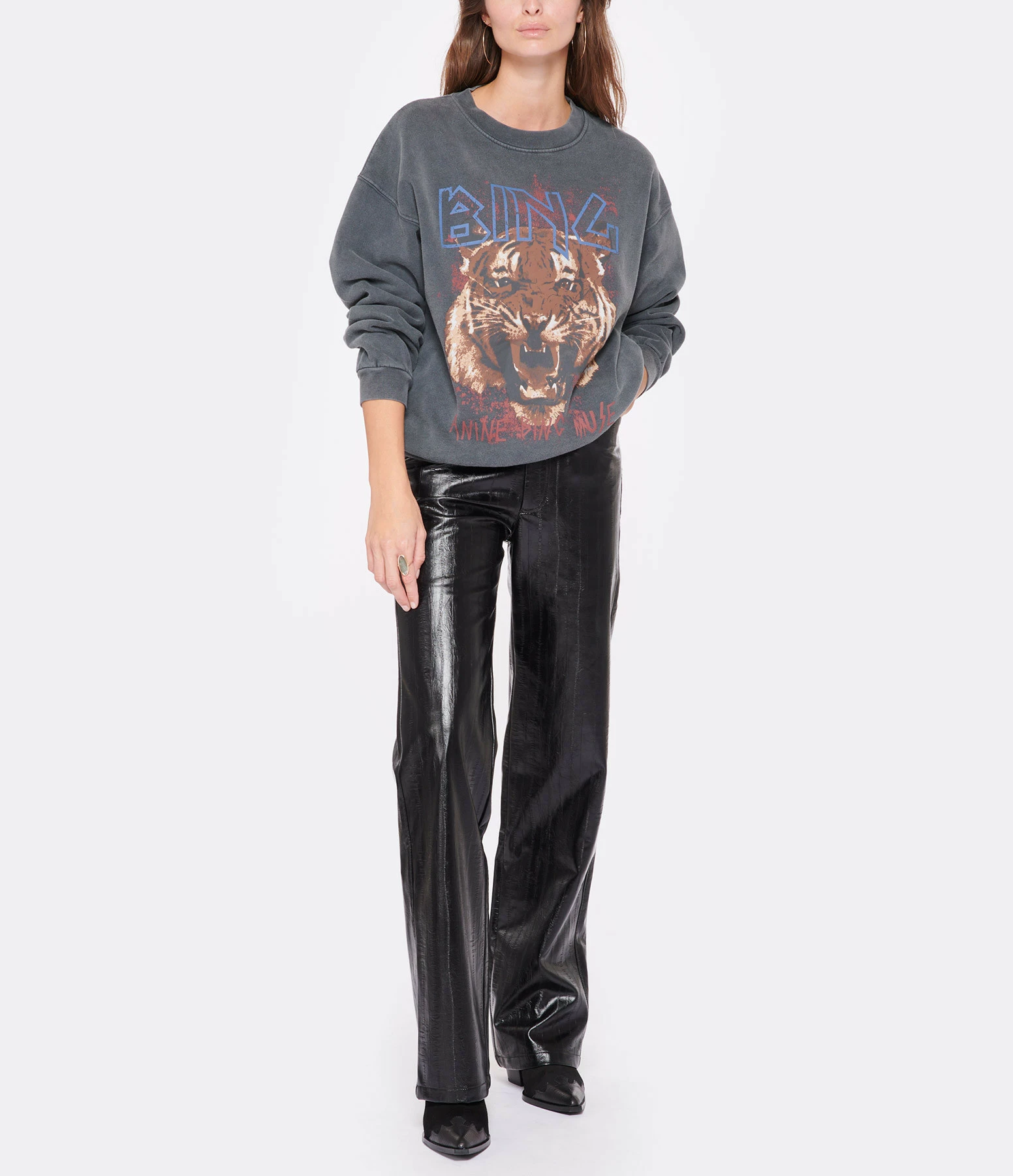 ANINE BING Sweatshirt Tiger Coton Organique Gris 6 ANINE BING Sweatshirt Tiger Coton Organique Gris – Image 4