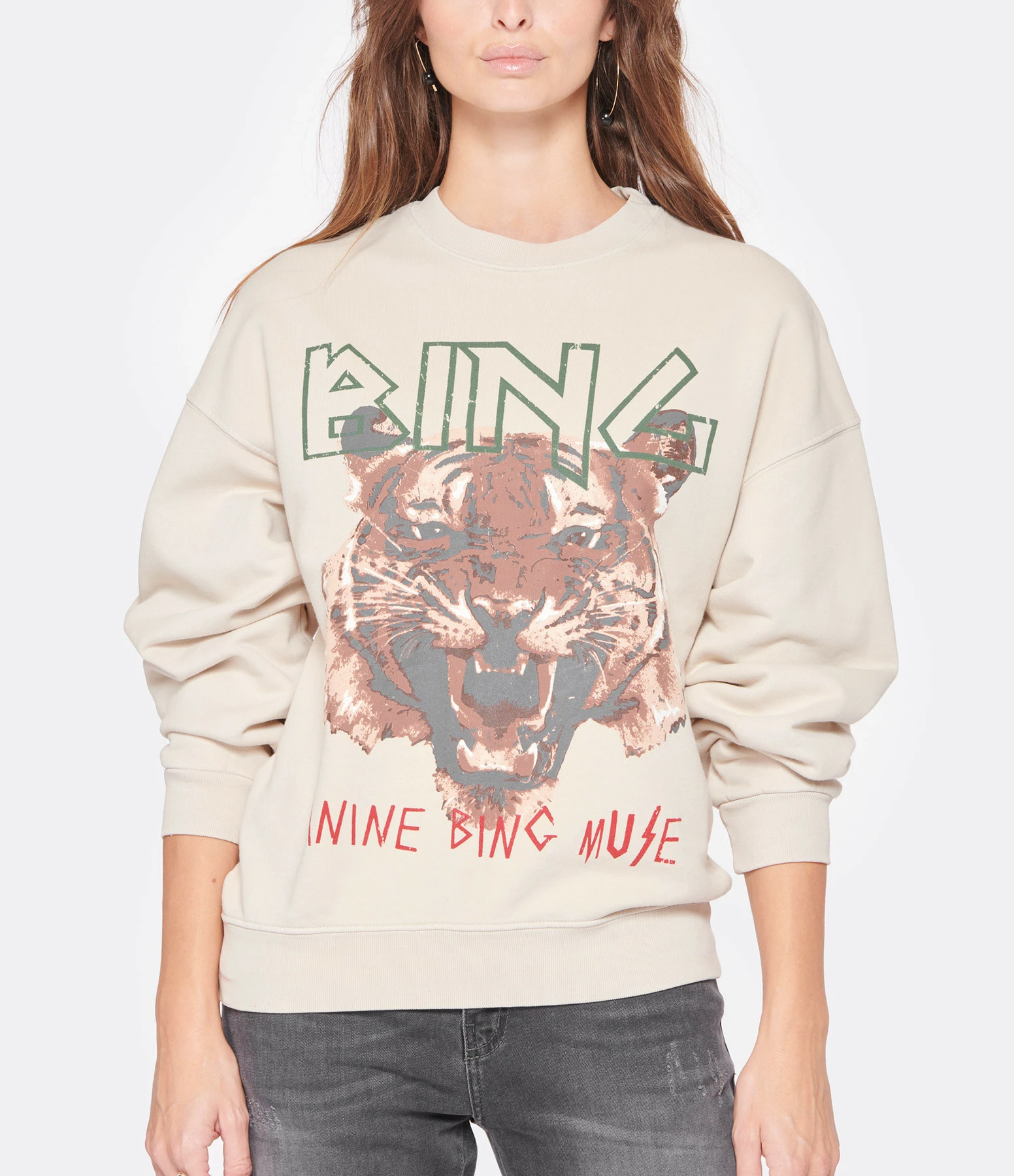 ANINE BING Sweatshirt Tiger Coton Organique Stone 5 ANINE BING Sweatshirt Tiger Coton Organique Stone – Image 3