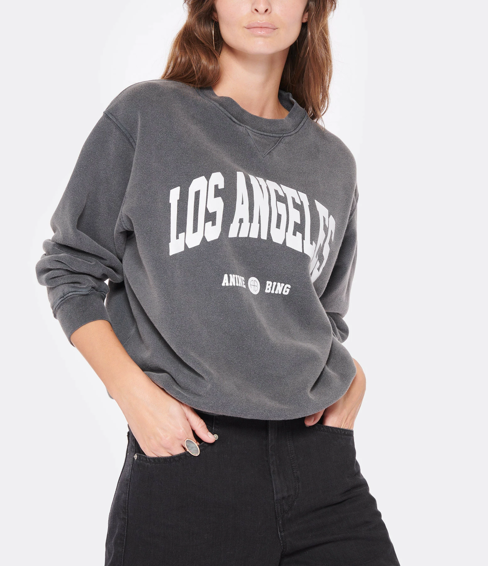 ANINE BING Sweatshirt Ramona LA Coton Organique Noir Délavé 5 ANINE BING Sweatshirt Ramona LA Coton Organique Noir Délavé – Image 3