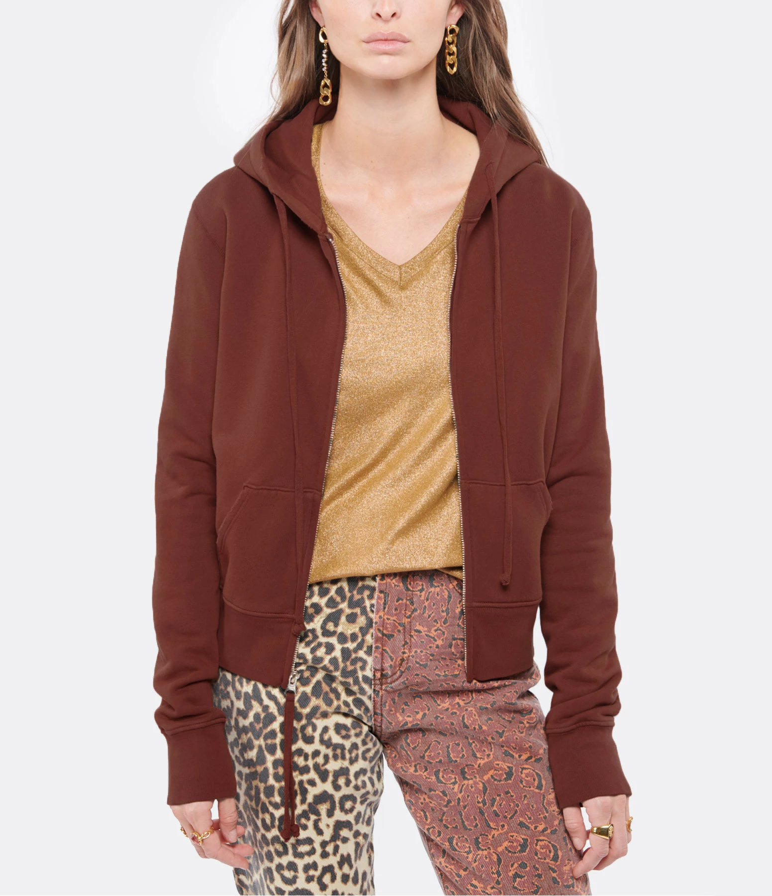 NILI LOTAN Sweatshirt Zippé Callie Coton Henné 5 NILI LOTAN Sweatshirt Zippé Callie Coton Henné – Image 3