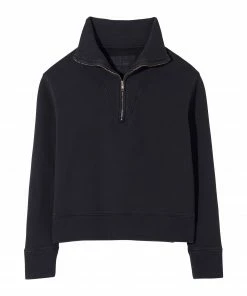 NILI LOTAN Sweatshirt Zippé Bentley Coton Noir Délavé