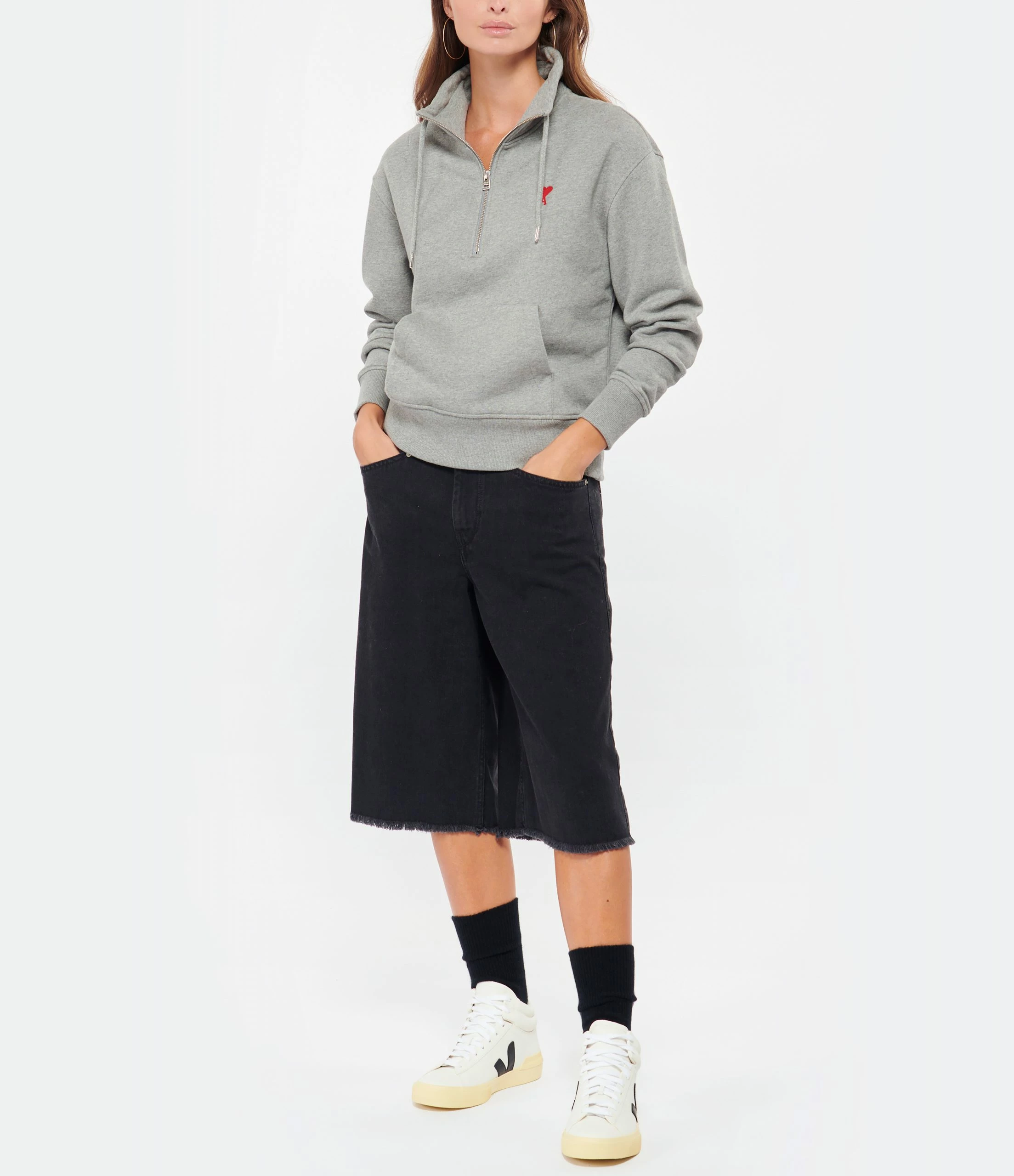 AMI PARIS Sweatshirt Zip Ami De Cœur Coton Biologique Gris 5 AMI PARIS Sweatshirt Zip Ami De Cœur Coton Biologique Gris – Image 3