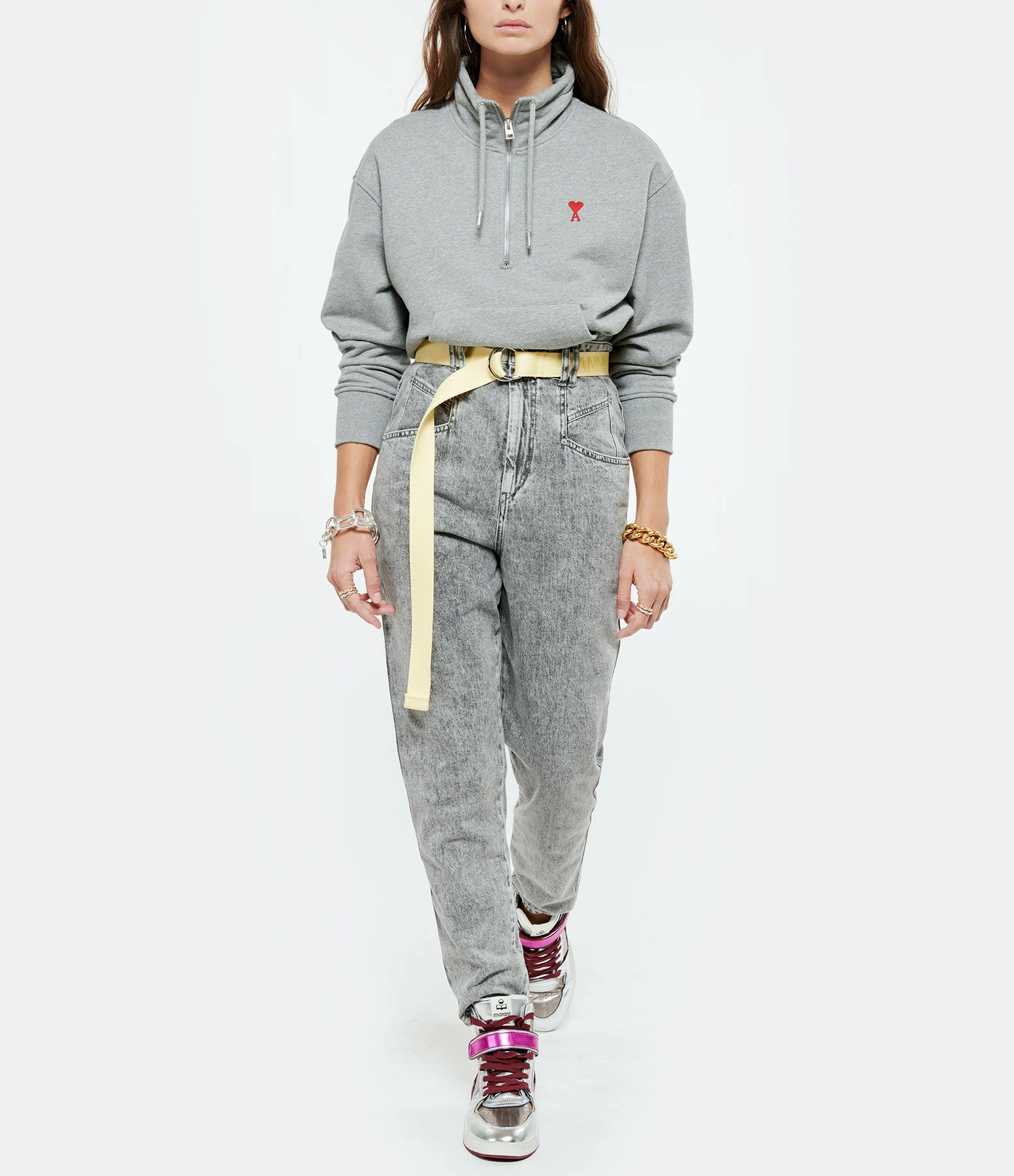 AMI PARIS Sweatshirt Zip Ami De Cœur Coton Biologique Gris 7 AMI PARIS Sweatshirt Zip Ami De Cœur Coton Biologique Gris – Image 5