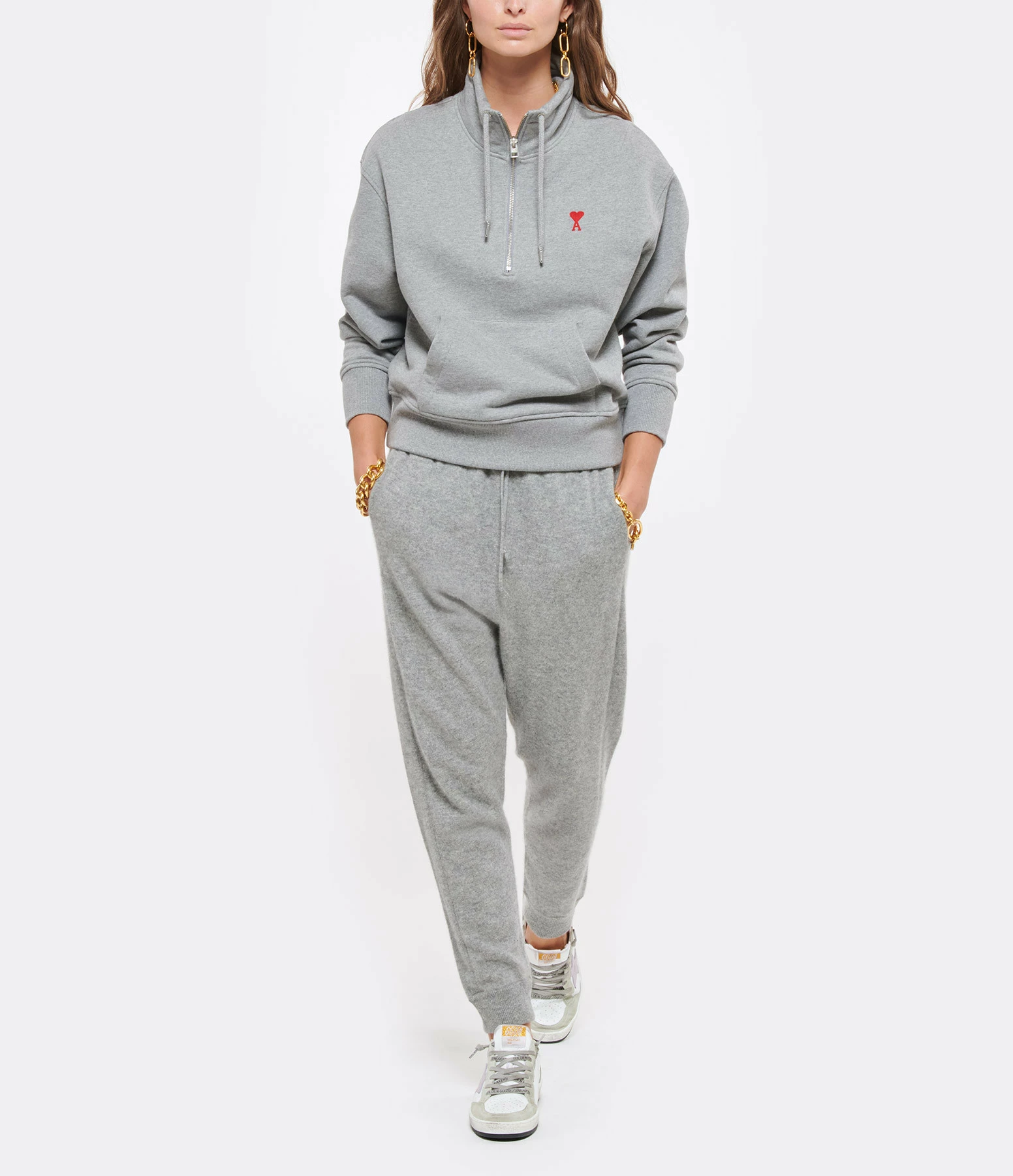 AMI PARIS Sweatshirt Zip Ami De Cœur Coton Biologique Gris 8 AMI PARIS Sweatshirt Zip Ami De Cœur Coton Biologique Gris – Image 6