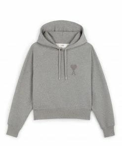 AMI PARIS Hoodie Ami De Cœur Coton Biologique Gris