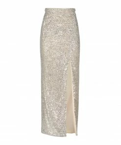 SELF PORTRAIT Jupe Maxi Sequins Argenté