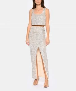 SELF PORTRAIT Jupe Maxi Sequins Argenté -Boutique MAJESTIC FILATURES unnamed file 2434
