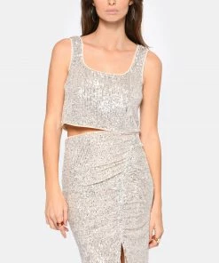 SELF PORTRAIT Top Sequins Argenté -Boutique MAJESTIC FILATURES unnamed file 2439