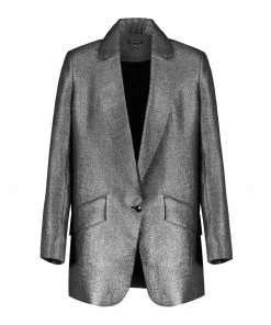 JEANNE VOULAND Veste Blazer Haivy Lin Lurex Noir Argenté