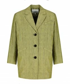 GANNI Veste Blazer Slub Check Kaki
