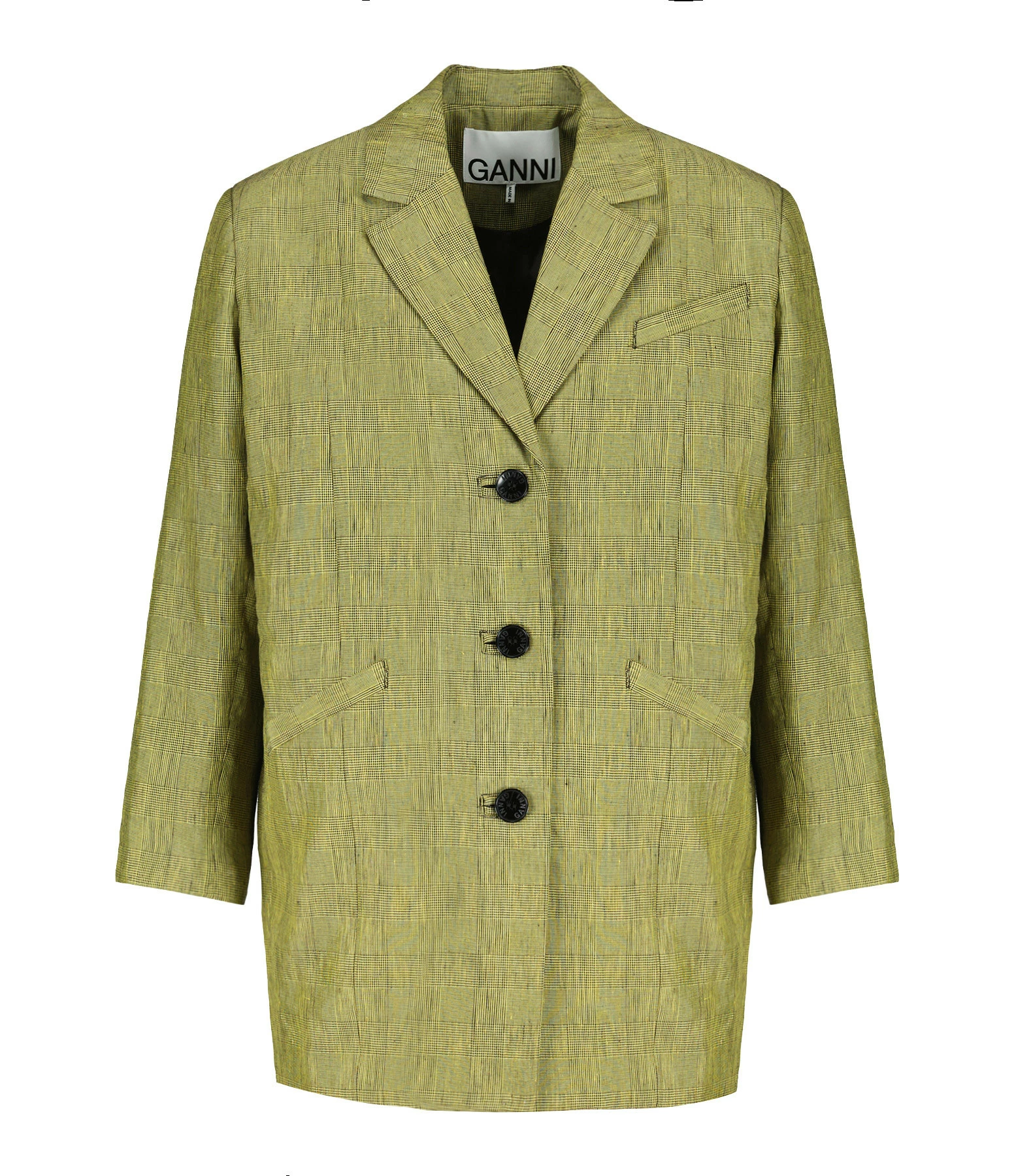 GANNI Veste Blazer Slub Check Kaki 3 GANNI Veste Blazer Slub Check Kaki