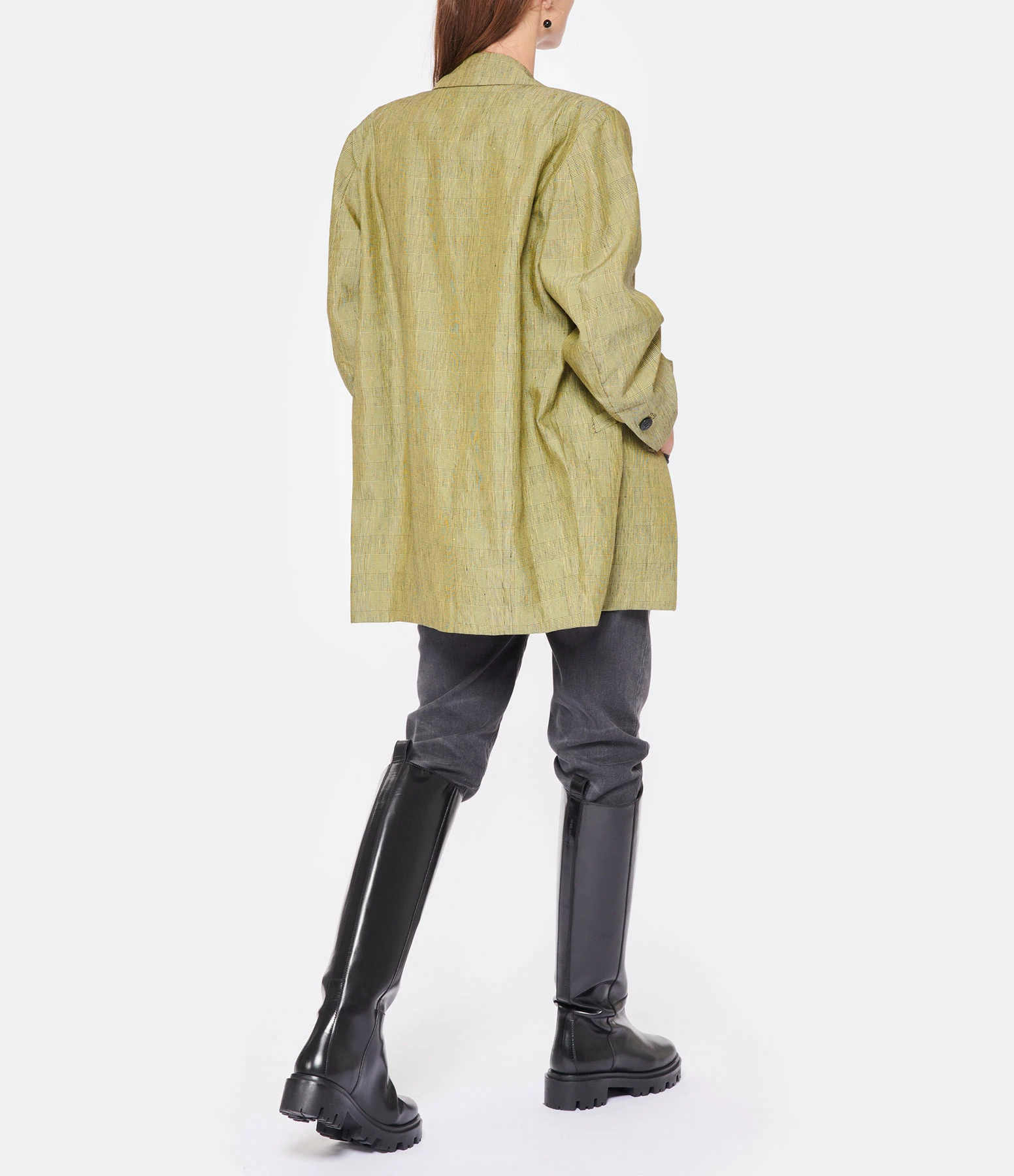 GANNI Veste Blazer Slub Check Kaki 6 GANNI Veste Blazer Slub Check Kaki – Image 4