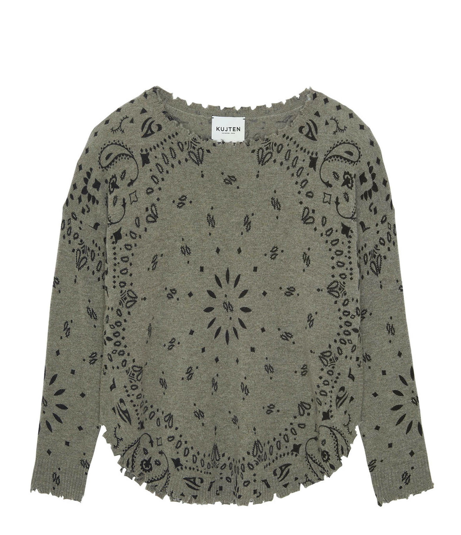 KUJTEN Pull Mela Bandana Col Rond Cachemire Kaki Chiné 3 KUJTEN Pull Mela Bandana Col Rond Cachemire Kaki Chiné