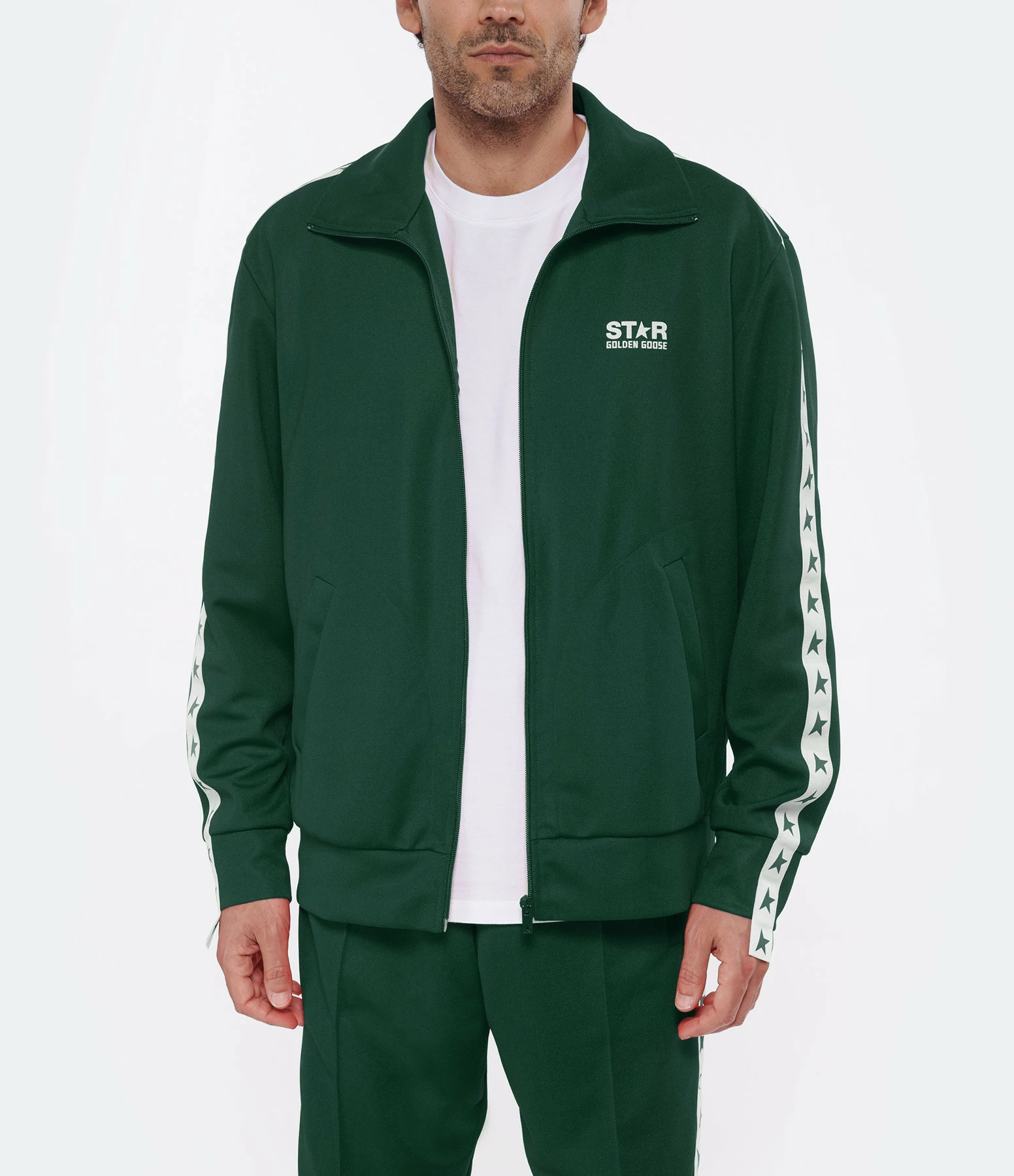 GOLDEN GOOSE Veste Homme Star Zip Vert Blanc 6 GOLDEN GOOSE Veste Homme Star Zip Vert Blanc – Image 4