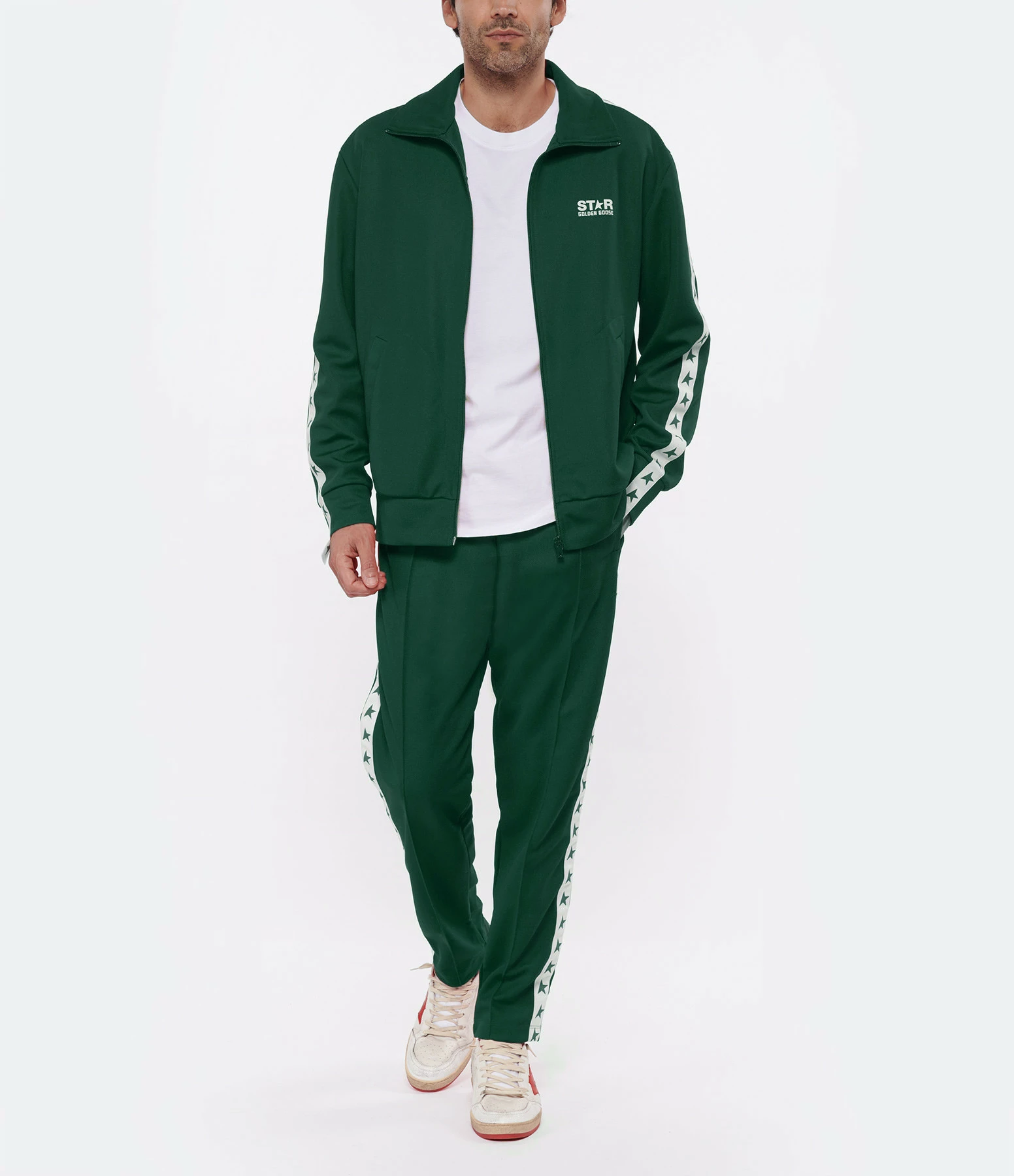 GOLDEN GOOSE Veste Homme Star Zip Vert Blanc 7 GOLDEN GOOSE Veste Homme Star Zip Vert Blanc – Image 5
