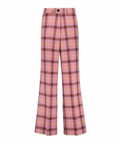 FORTE_FORTE Pantalon Tartan Laine Vierge Rose Wow