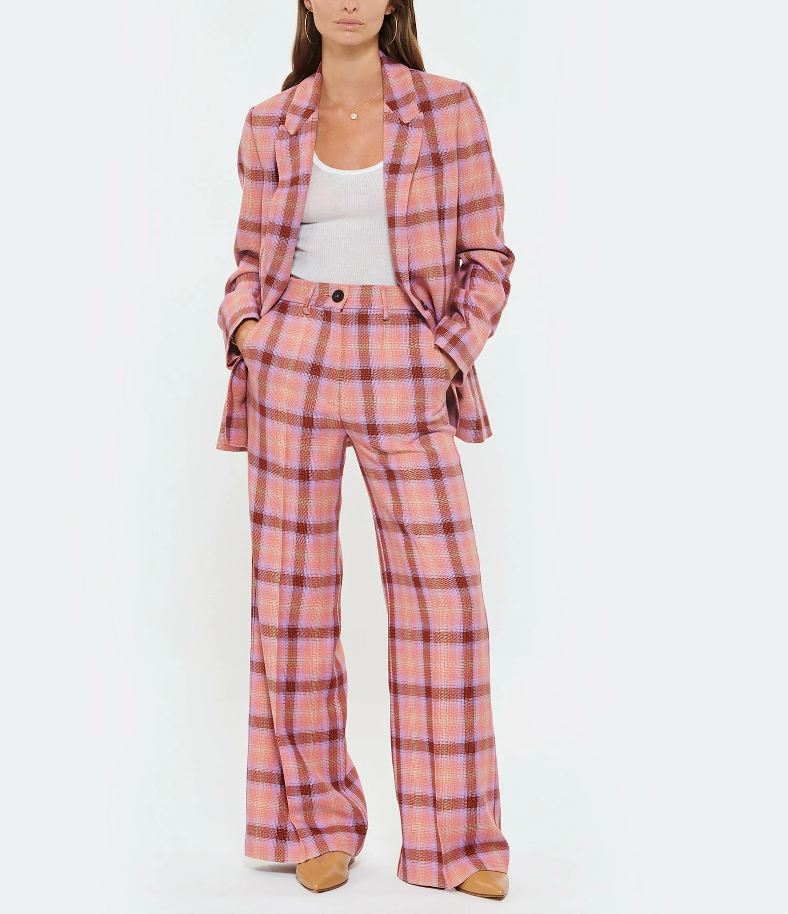 FORTE_FORTE Pantalon Tartan Laine Vierge Rose Wow 5 FORTE_FORTE Pantalon Tartan Laine Vierge Rose Wow – Image 3