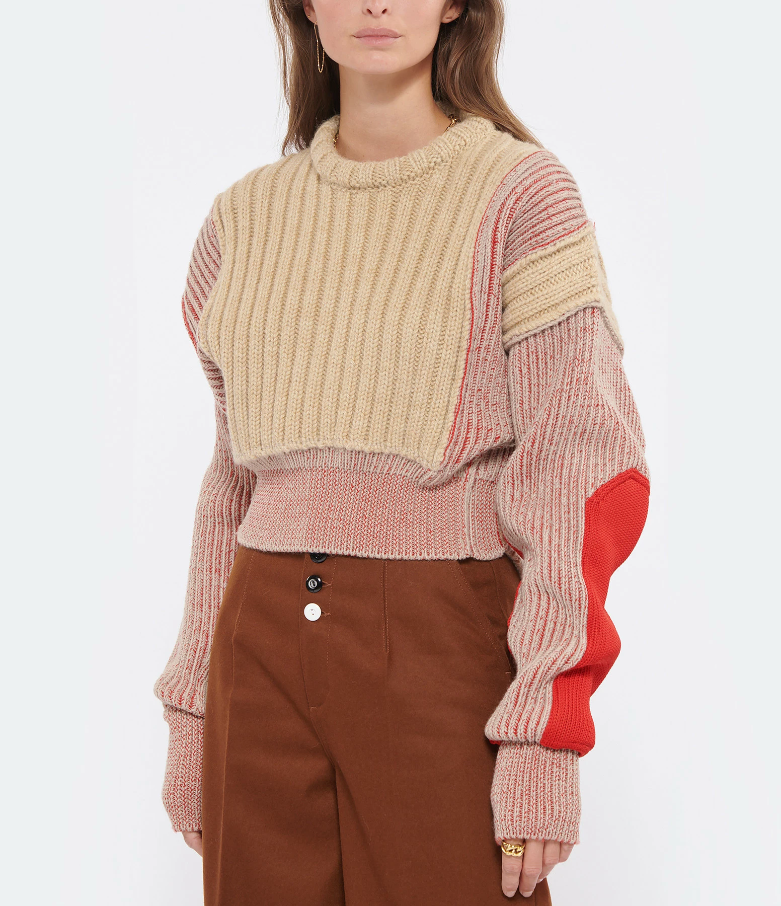 MM6 MAISON MARGIELA Pull Court Laine Beige Rouge 5 MM6 MAISON MARGIELA Pull Court Laine Beige Rouge – Image 3