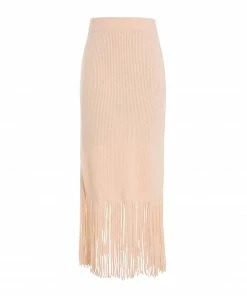 ZIMMERMANN Jupe Midi Franges Cachemire Laine Ivoire