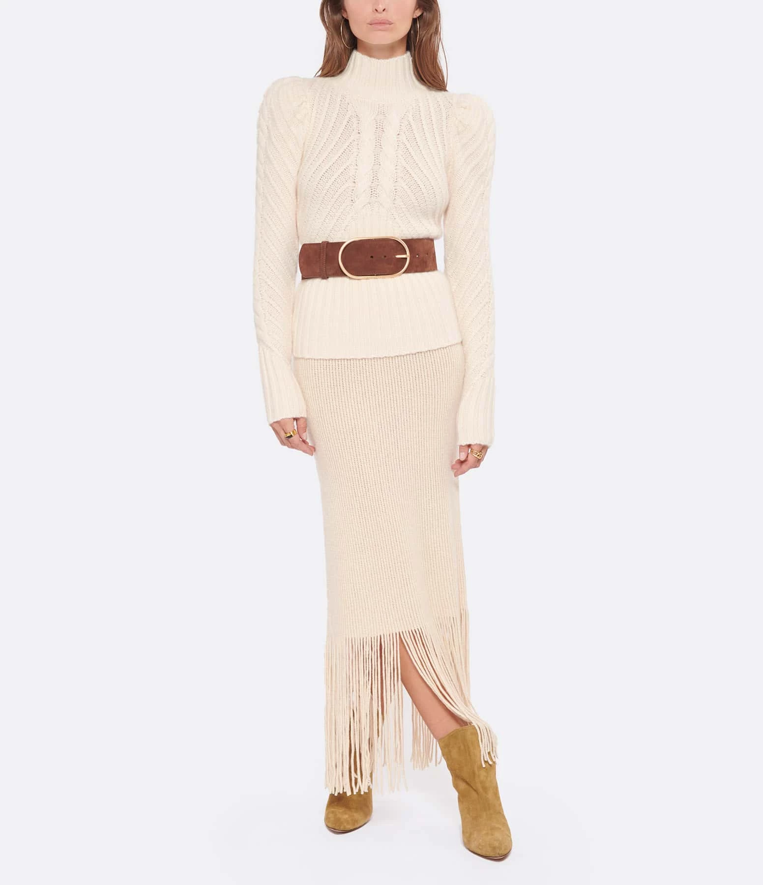 ZIMMERMANN Jupe Midi Franges Cachemire Laine Ivoire 4 ZIMMERMANN Jupe Midi Franges Cachemire Laine Ivoire – Image 2