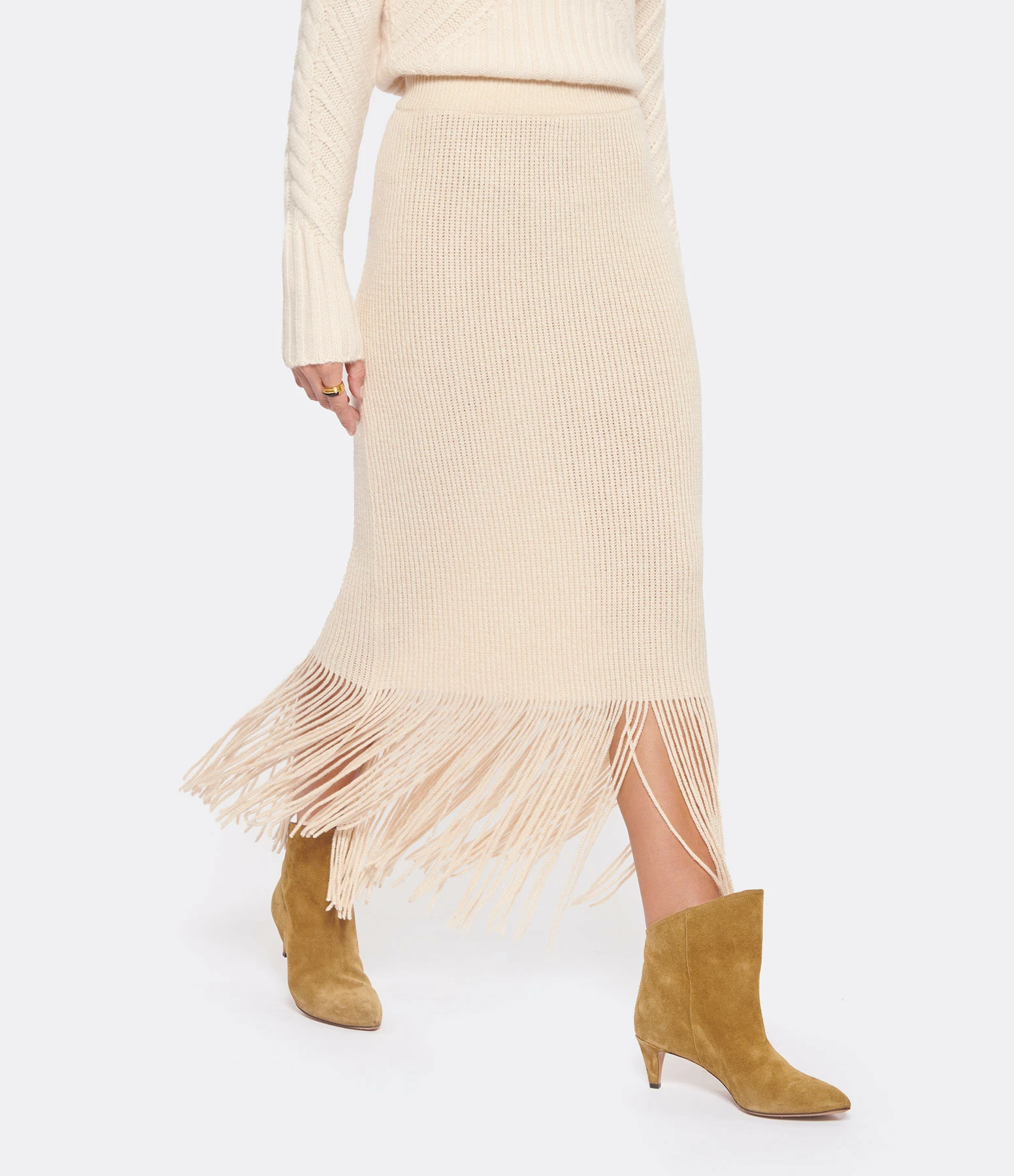 ZIMMERMANN Jupe Midi Franges Cachemire Laine Ivoire 5 ZIMMERMANN Jupe Midi Franges Cachemire Laine Ivoire – Image 3