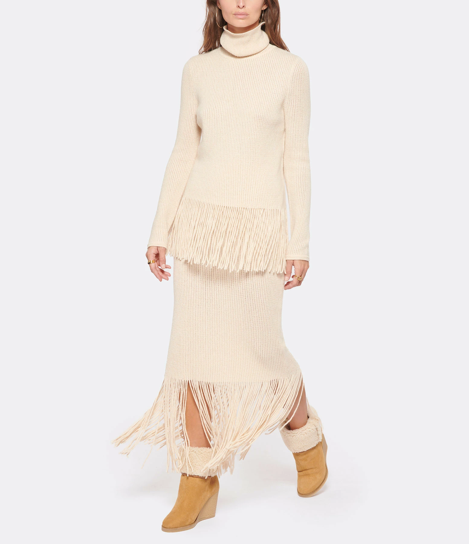 ZIMMERMANN Jupe Midi Franges Cachemire Laine Ivoire 7 ZIMMERMANN Jupe Midi Franges Cachemire Laine Ivoire – Image 5