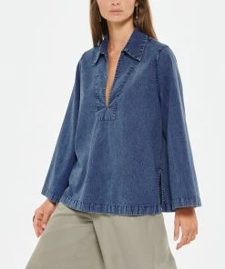 NILI LOTAN Blouse Loose Paulette Coton Indigo -Boutique MAJESTIC FILATURES unnamed file 2753