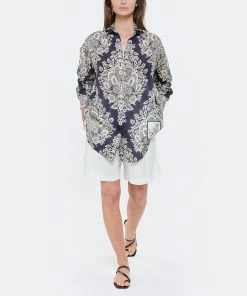 ZIMMERMANN Chemise Pattie Soie Marine -Boutique MAJESTIC FILATURES unnamed file 2835