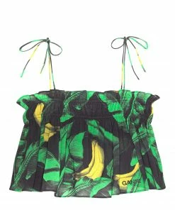 GANNI Top Coton Imprimé Vert