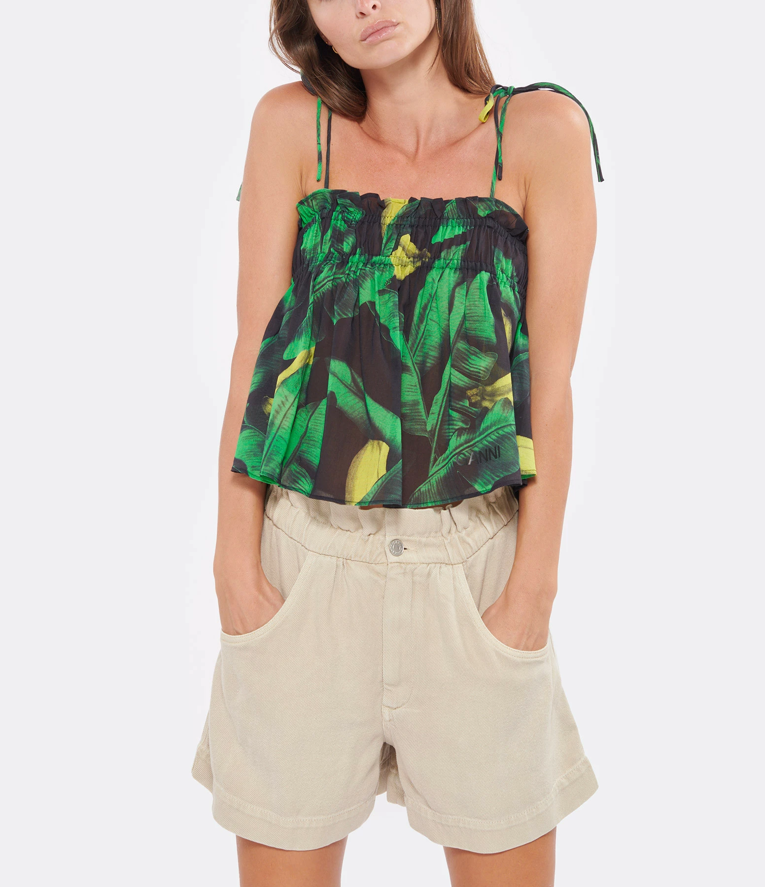 GANNI Top Coton Imprimé Vert 4 GANNI Top Coton Imprimé Vert – Image 2