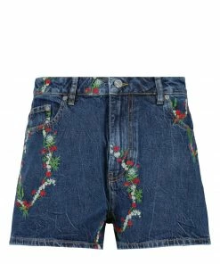 GANNI Short Denim Imprimé Bleu