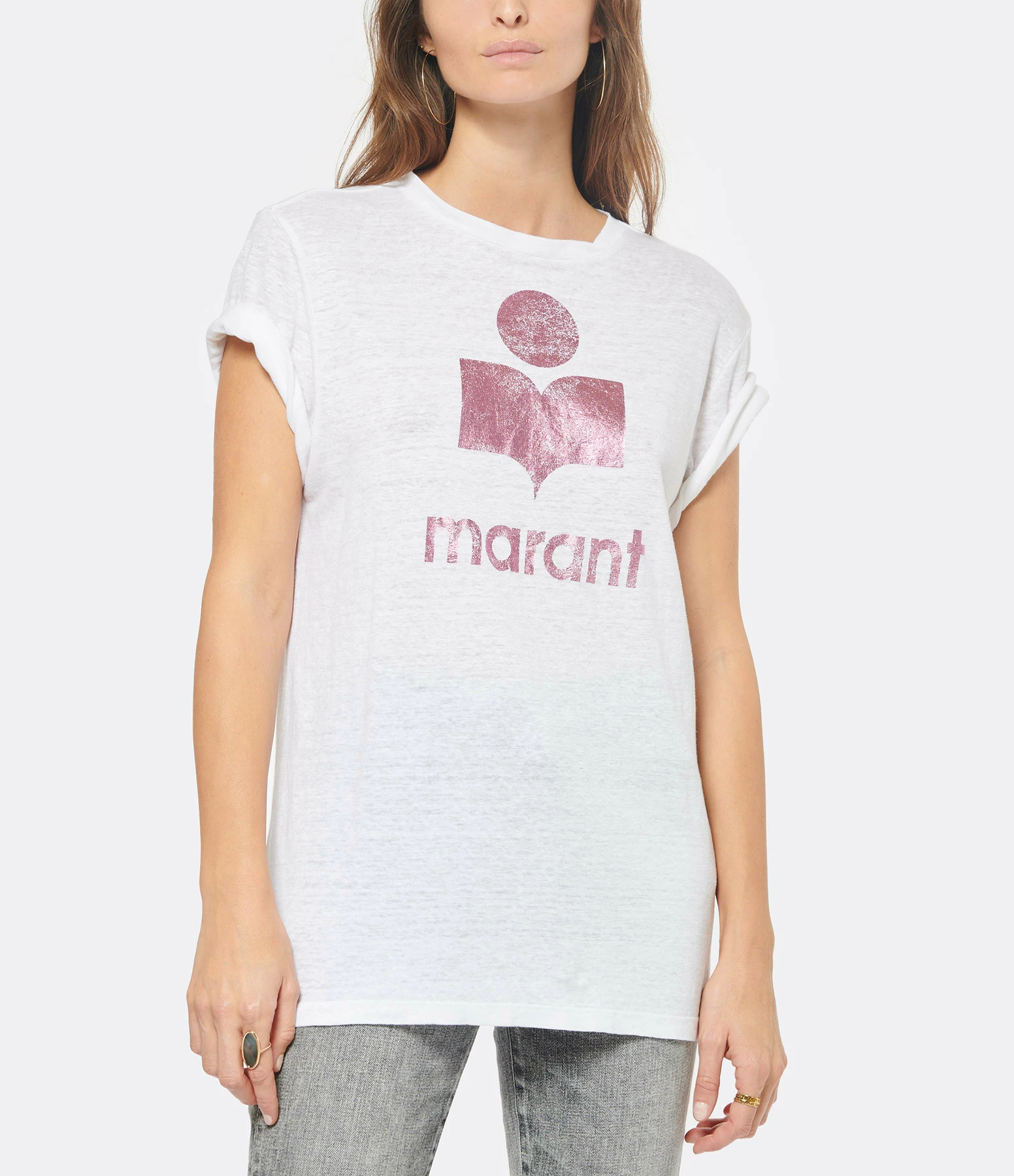 ISABEL MARANT ÉTOILE Tee-shirt Zewel Lin Rose Blanc 4 ISABEL MARANT ÉTOILE Tee-shirt Zewel Lin Rose Blanc – Image 2
