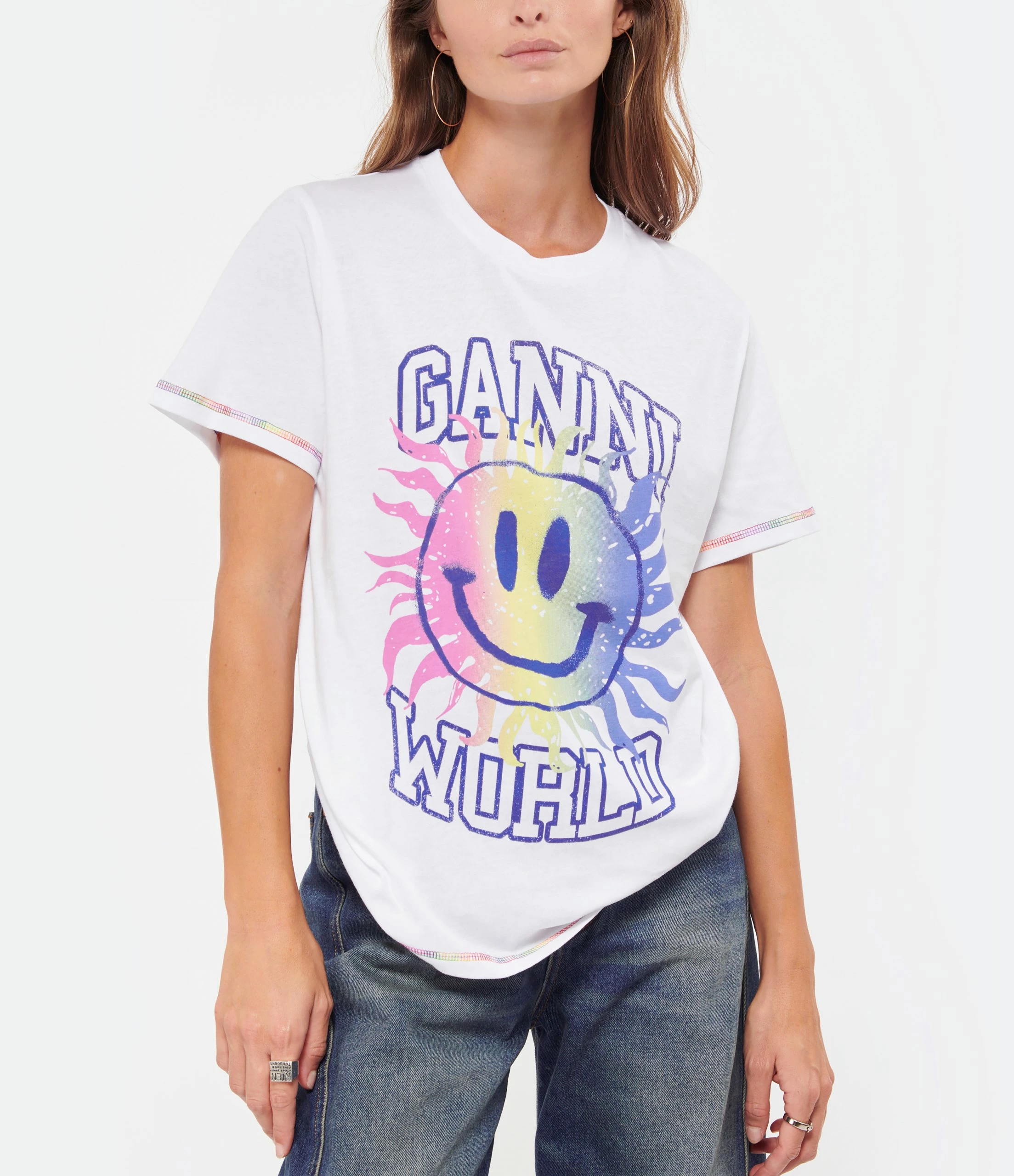 GANNI Tee-shirt Smiley Coton Organique Bright White 5 GANNI Tee-shirt Smiley Coton Organique Bright White – Image 3