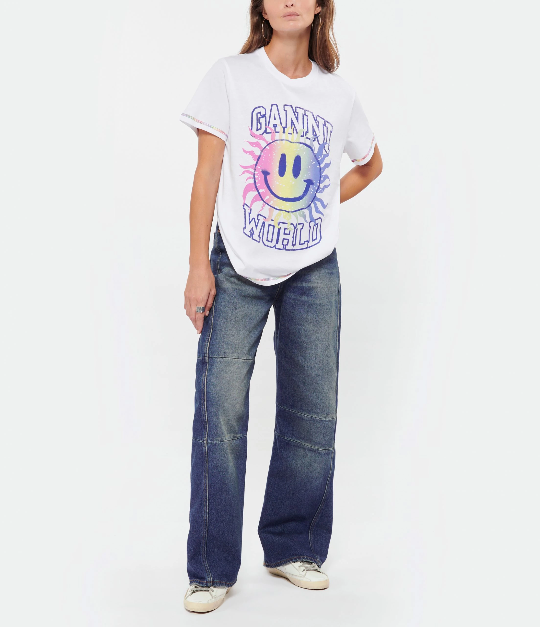 GANNI Tee-shirt Smiley Coton Organique Bright White 6 GANNI Tee-shirt Smiley Coton Organique Bright White – Image 4