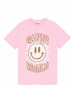 GANNI Tee-shirt Smiley Coton Organique Lilac Sachet