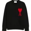 AMI PARIS Pull Unisexe Oversize Ami De Cœur Col Rond Laine Noir Rouge -Boutique MAJESTIC FILATURES unnamed file 309