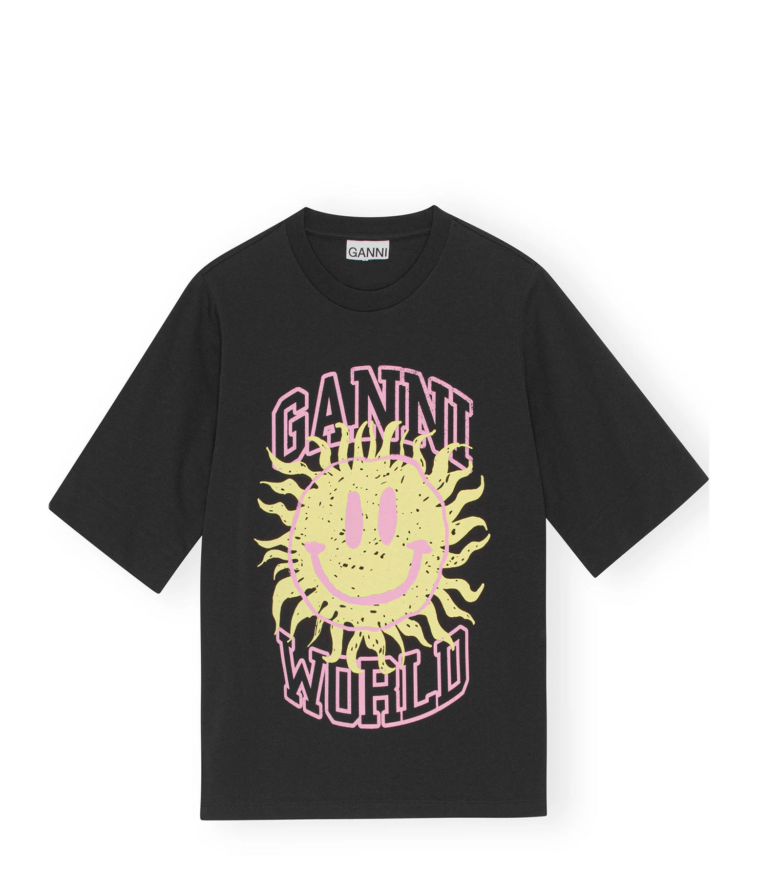GANNI Tee-shirt Smiley Coton Organique Phantom 3 GANNI Tee-shirt Smiley Coton Organique Phantom