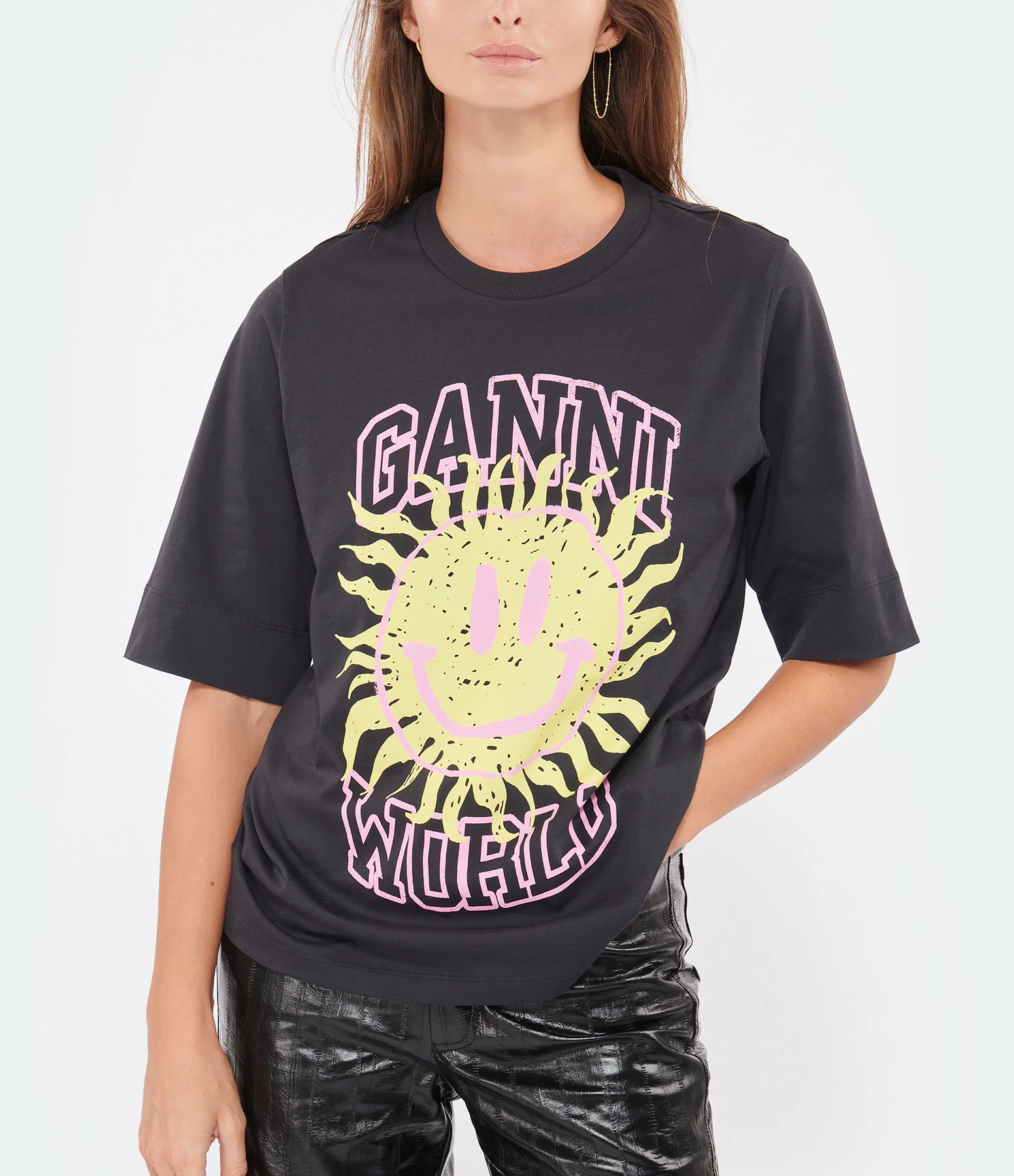 GANNI Tee-shirt Smiley Coton Organique Phantom 4 GANNI Tee-shirt Smiley Coton Organique Phantom – Image 2
