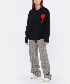 AMI PARIS Pull Unisexe Oversize Ami De Cœur Col Rond Laine Noir Rouge -Boutique MAJESTIC FILATURES unnamed file 312