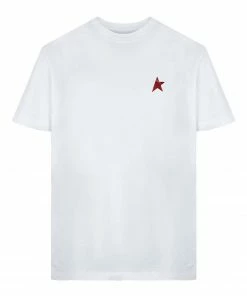 GOLDEN GOOSE Tee-shirt Homme Étoile Coton Blanc Rouge