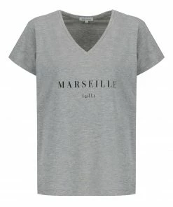 Tee-shirt Lulli Marseille Col V Coton Gris, Collaboration Jeanne Vouland X Lulli