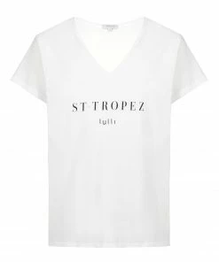 Tee-shirt Lulli St-Tropez Col V Coton Bio Blanc, Collaboration Jeanne Vouland X Lulli