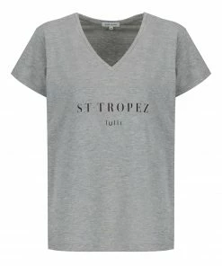 Tee-shirt Lulli St-Tropez Col V Coton Gris, Collaboration Jeanne Vouland X Lulli