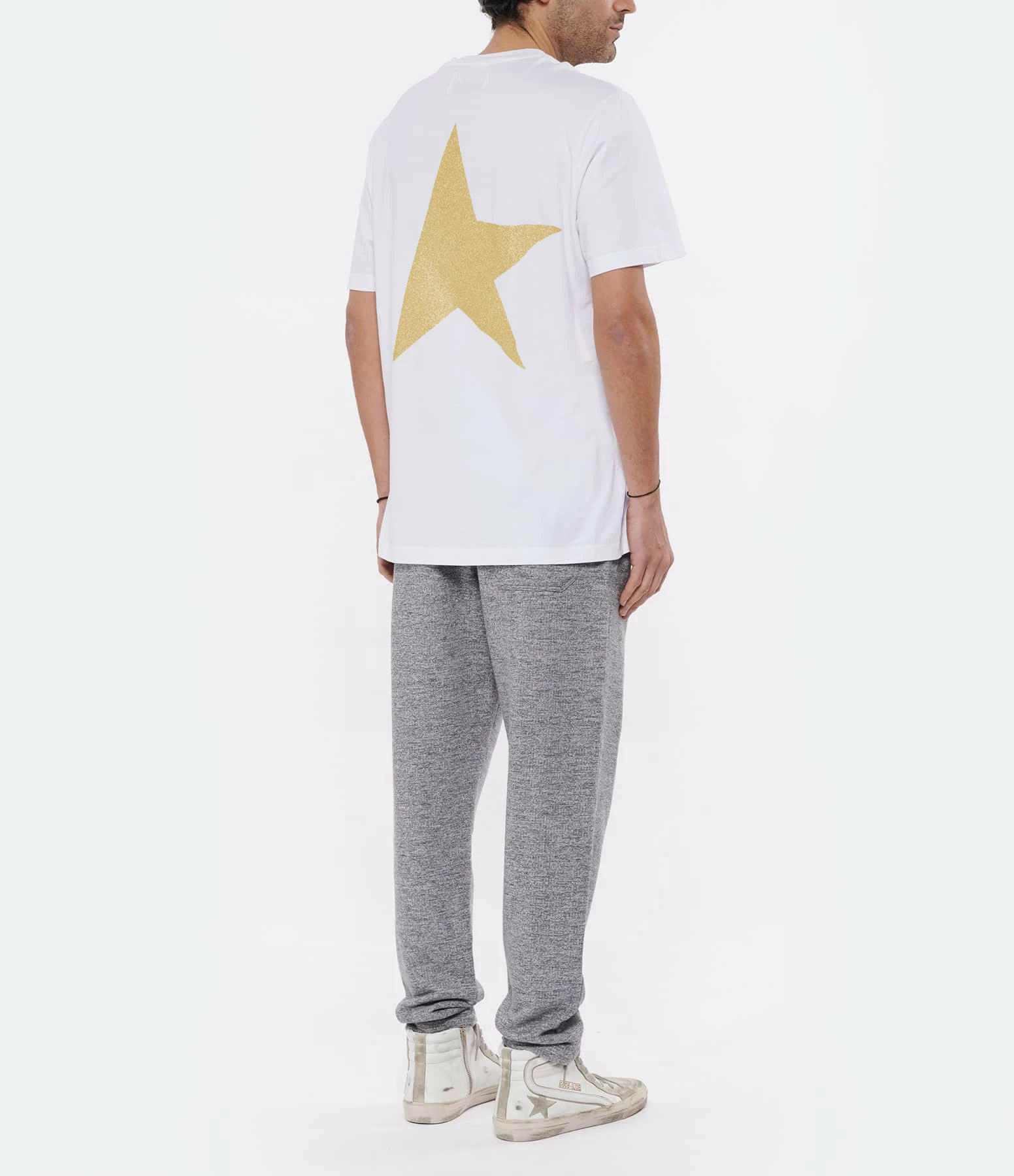 GOLDEN GOOSE Tee-shirt Homme Big Star Coton Blanc Doré 7 GOLDEN GOOSE Tee-shirt Homme Big Star Coton Blanc Doré – Image 5