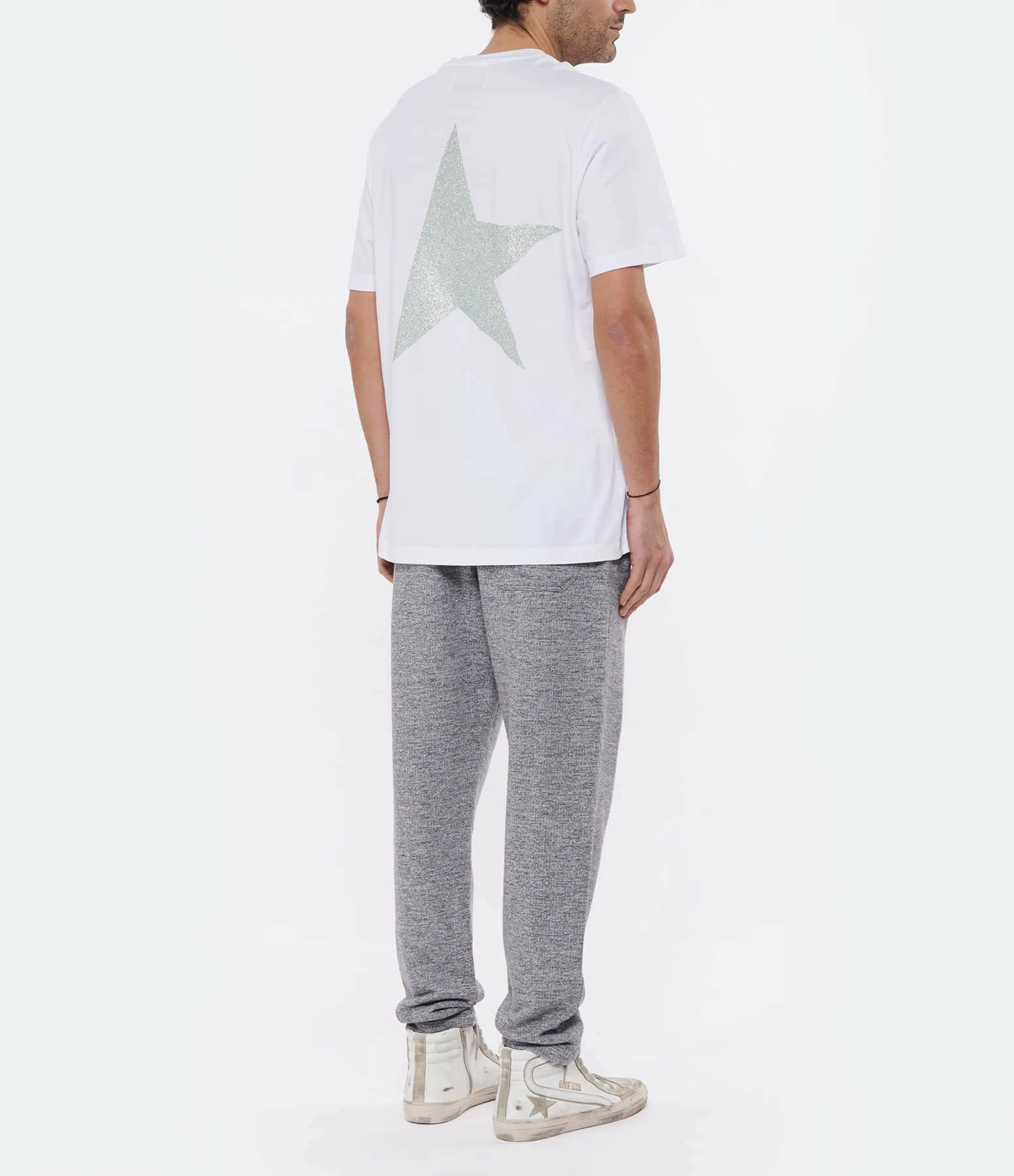 GOLDEN GOOSE Tee-shirt Homme Big Star Coton Blanc Argenté 7 GOLDEN GOOSE Tee-shirt Homme Big Star Coton Blanc Argenté – Image 5