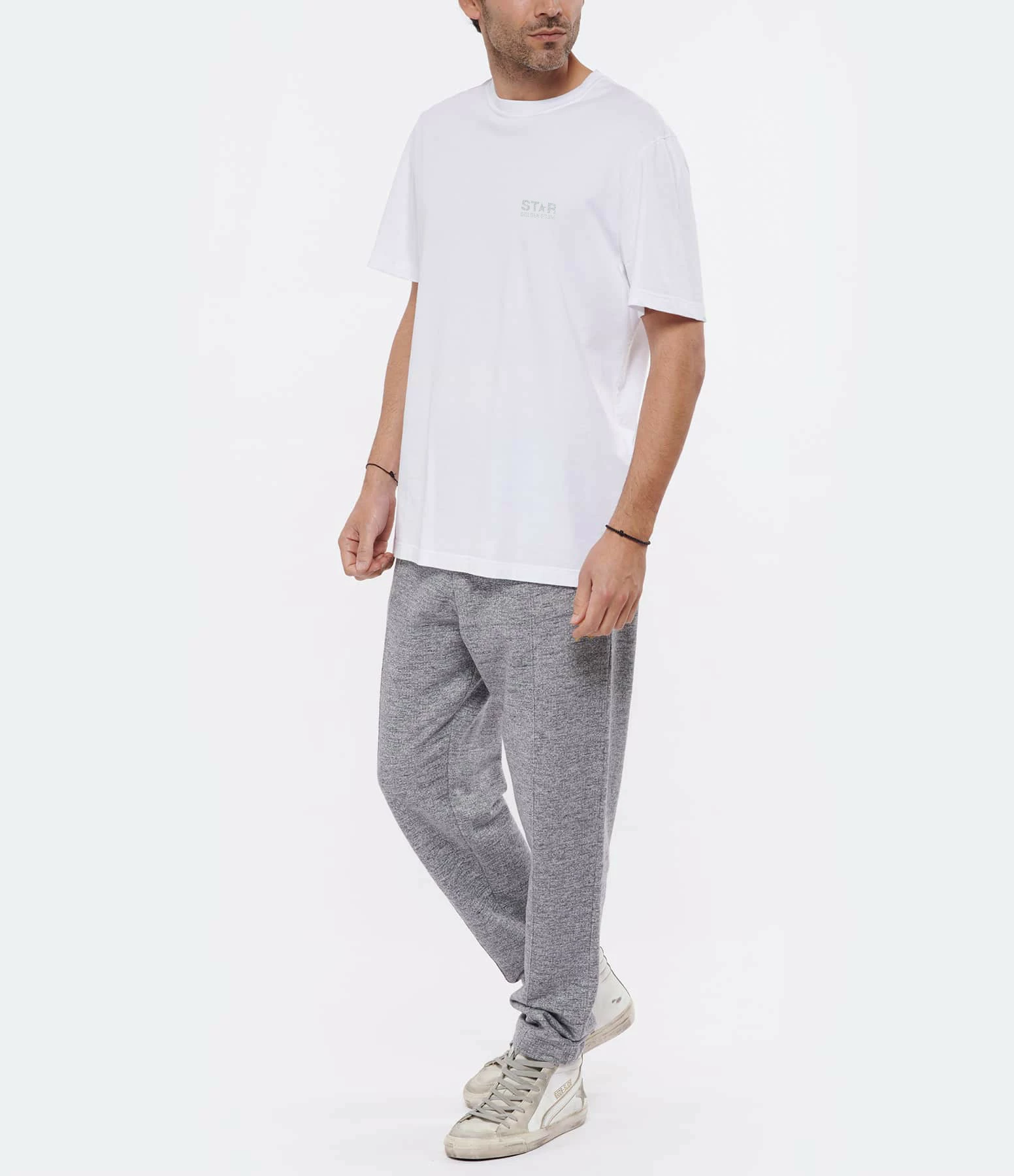 GOLDEN GOOSE Tee-shirt Homme Big Star Coton Blanc Argenté 8 GOLDEN GOOSE Tee-shirt Homme Big Star Coton Blanc Argenté – Image 6