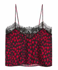AMI PARIS Top Soie Cœurs Noir Rouge