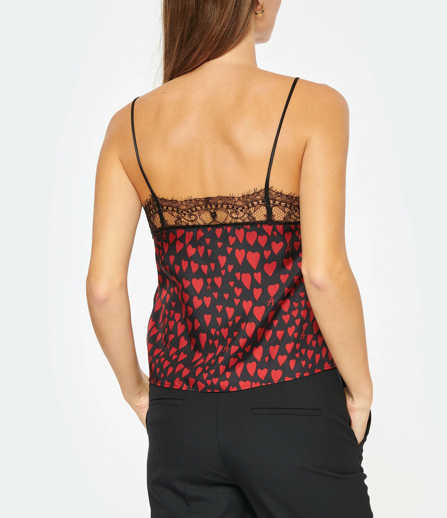AMI PARIS Top Soie Cœurs Noir Rouge 7 AMI PARIS Top Soie Cœurs Noir Rouge – Image 5