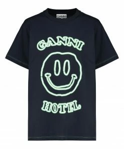 GANNI Tee-shirt Smiley Coton Bleu