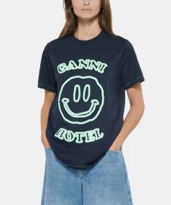 GANNI Tee-shirt Smiley Coton Bleu 9 GANNI Tee-shirt Smiley Coton Bleu -Boutique MAJESTIC FILATURES unnamed file 3441 scaled